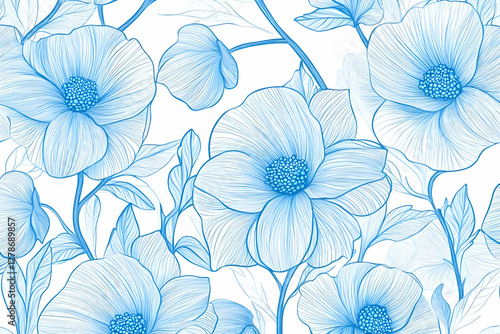 Blue Floral Illustration: D...