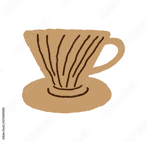 Pour-over coffee dripper. Alternative coffee brewer. Cone shape specialty coffee maker. Hand-drawn flat illustration on the white background