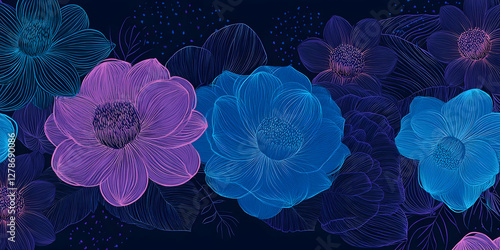 Neon Floral Illustration Ba...