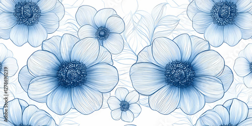 Blue Floral Illustration Se...