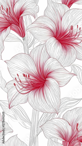 Red and White Floral Illust...