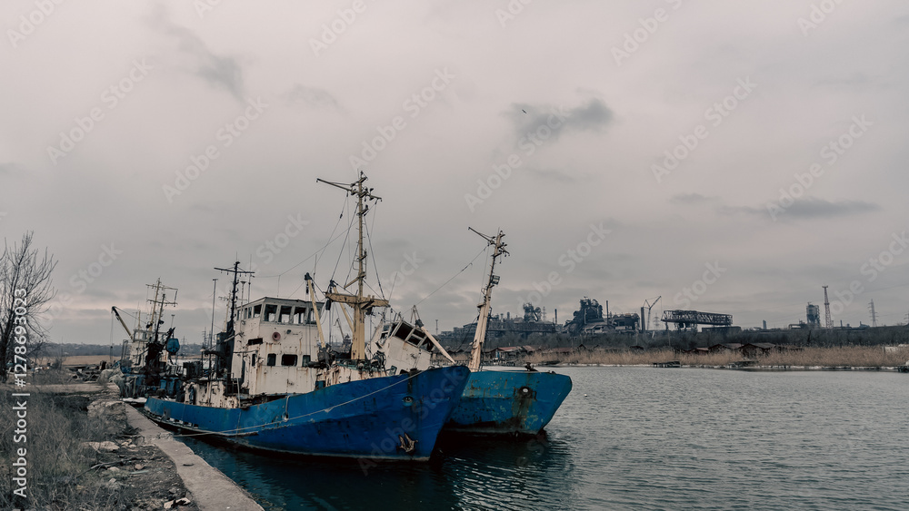 Fototapeta premium old ship ran aground in Ukraine