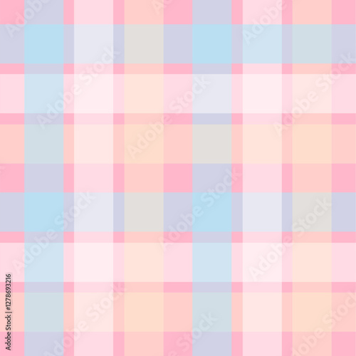 Pastel plaid pattern. Seamless checkered design in soft pink, blue, yellow, and white hues.  Perfect for backgrounds, textiles, and creative projects.