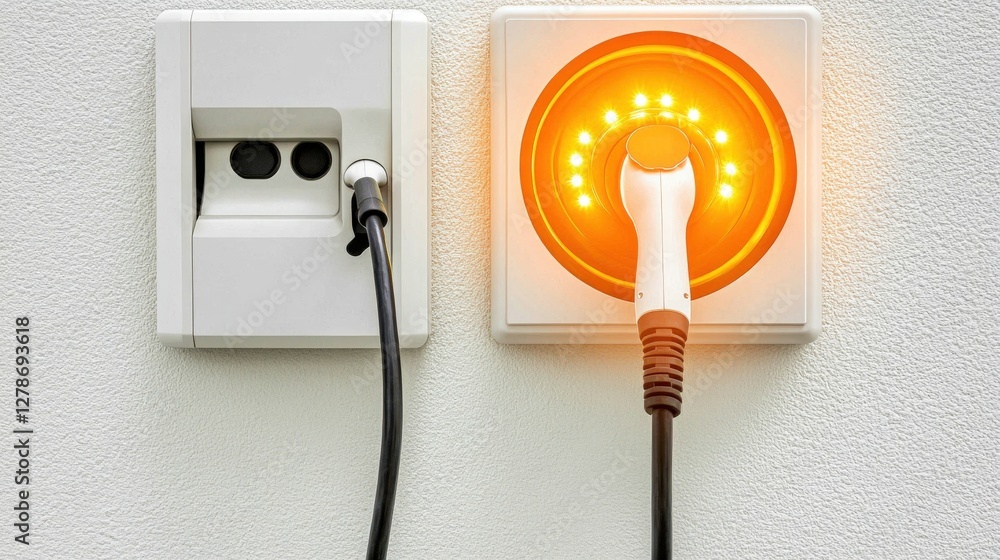 Clean Depiction of Glowing Electric Vehicle Charging Station with Bright Indicators and Modern Design Clean Depiction of Glowing Electric Vehicle Charging Station with Bright Indicators and Modern Design