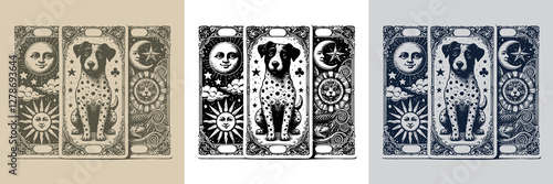 moon dog vector playing card tattoo design