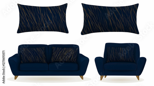 Navy Blue Gold Line Illustr...