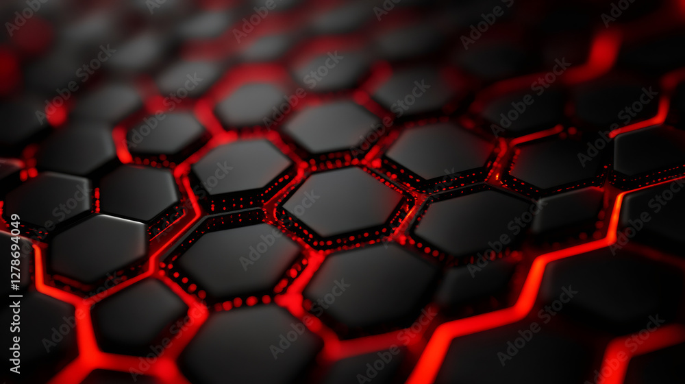 Red lights highlighting futuristic hexagonal grid creating modern technological background Red lights highlighting futuristic hexagonal grid creating modern technological background