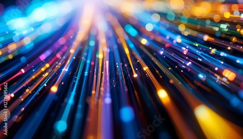 Vibrant Light Streaks: Abstract Background of Colorful Fiber Optics
