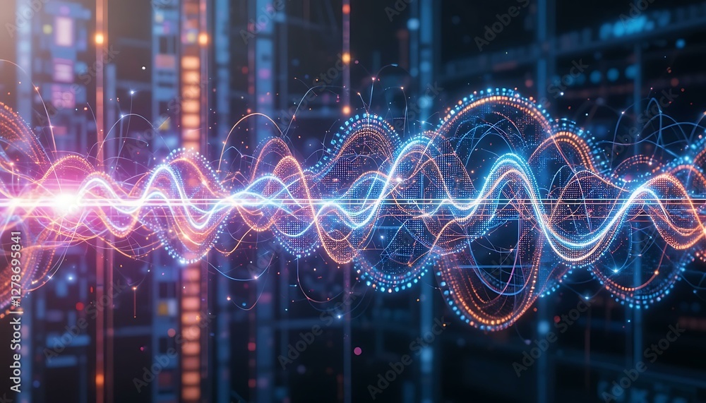 Naklejka premium Digital Waveforms: Abstract Data Visualization of Network & AI Technology