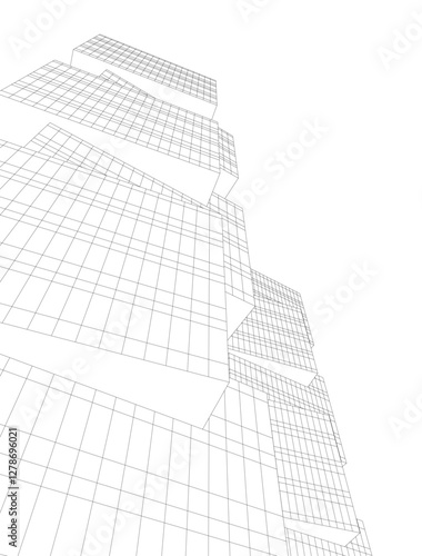 Futuristic Urban Wireframe. Geometric High-Rise Concepts