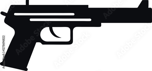 Minimalist Black Gun Silhouette Vector Illustration | Simple Firearm Icon for Weapon, Military, Security, Hunting, Shooting, Tactical, Defense, War, Law Enforcement, and Combat Design Elements