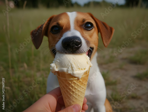 Adorable Dog Enjoying Ice C...