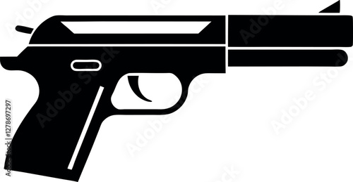 Minimalist Black Gun Silhouette Vector Illustration | Simple Firearm Icon for Weapon, Military, Security, Hunting, Shooting, Tactical, Defense, War, Law Enforcement, and Combat Design Elements