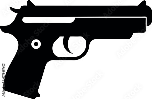 Minimalist Black Gun Silhouette Vector Illustration | Simple Firearm Icon for Weapon, Military, Security, Hunting, Shooting, Tactical, Defense, War, Law Enforcement, and Combat Design Elements
