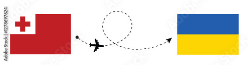 Tonga to Ukraine flight travel by air. Nuku'alofa to Kyiv flight travel by air concept vector arts. Tonga and Ukraine flags together.