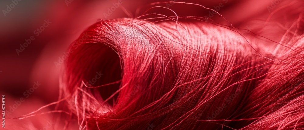 A vibrant lock of red hair curls gracefully, highlighting its silky texture and intense color under warm light. A vibrant lock of red hair curls gracefully, highlighting its silky texture and intense color under warm light.