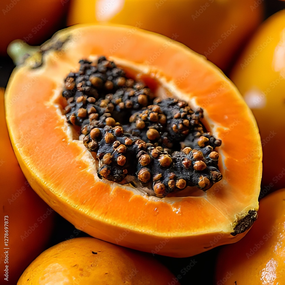 Close-up of a Freshly Cut Papaya with Seeds Close-up of a Freshly Cut Papaya with Seeds