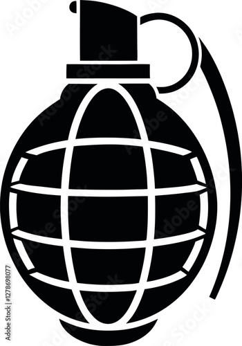 Minimalist Black Grenade Silhouette Vector Illustration | Simple Explosive Icon for Military, War, Tactical, Combat, Weapon, Security, Danger, Warfare, Army, and Battle Design Elements