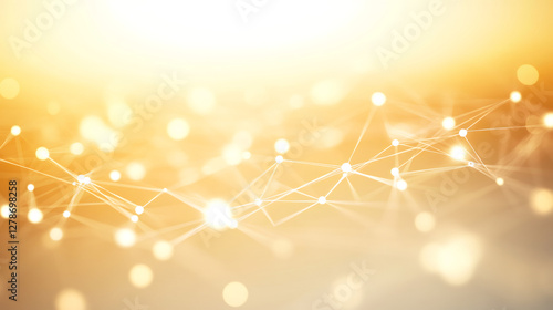 Glowing golden network pattern visualizing interconnected digital communication through intricate lines and nodes