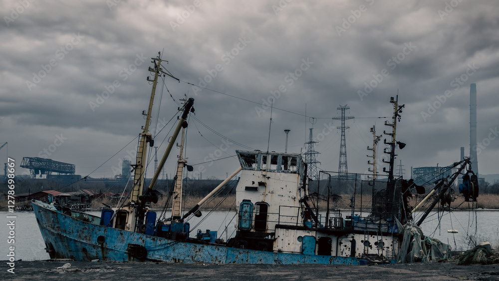 old ship without people ran aground in Ukraine during the war with Russia old ship without people ran aground in Ukraine during the war with Russia