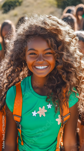 Smiling Girl with Curly Hai...