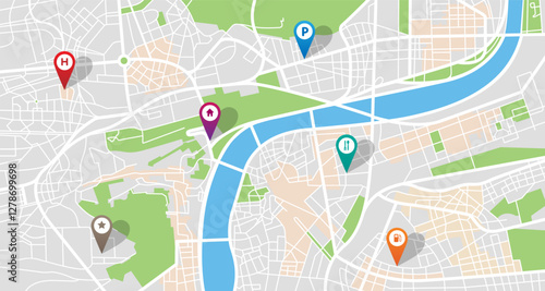 City vector map with navigation icons