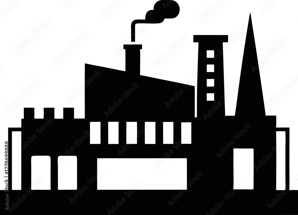 Minimalist Black Factory Silhouette Vector Illustration | Simple Industrial Building Icon for Manufacturing, Production, Industry, Engineering, Power Plant, Machinery, Economy, and Infrastructure Desi Minimalist Black Factory Silhouette Vector Illustration | Simple Industrial Building Icon for Manufacturing, Production, Industry, Engineering, Power Plant, Machinery, Economy, and Infrastructure Desi