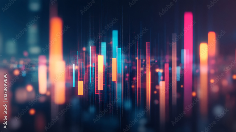 Luminous digital bars undulating against dark backdrop, signaling financial data, cryptocurrency volatility, market trending dynamics Luminous digital bars undulating against dark backdrop, signaling financial data, cryptocurrency volatility, market trending dynamics