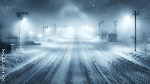 Snowy Night Road Illustration