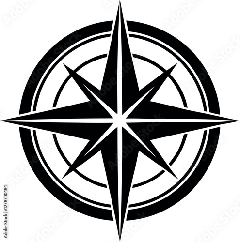 Minimalist Black Compass Silhouette Vector Illustration | Simple Navigation Tool Icon for Direction, Travel, Exploration, Adventure, Wayfinding, Geography, Orientation, Cartography, and Navigation Des