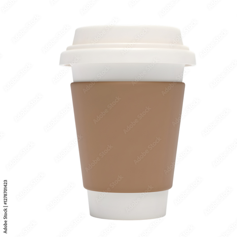Isolated 3D Rendering of a White Coffee Cup with Brown Sleeve, Ideal for Mockups Isolated 3D Rendering of a White Coffee Cup with Brown Sleeve, Ideal for Mockups