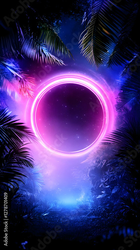 Neon Circle Tropical Night ...