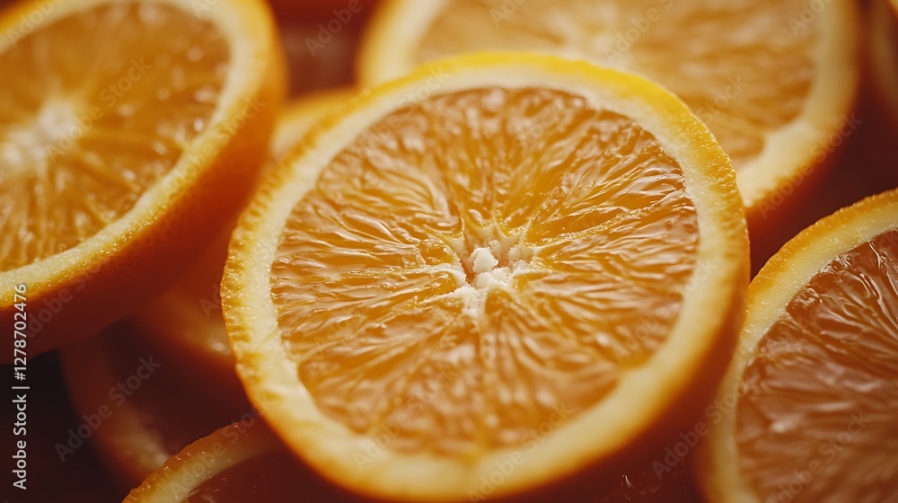 Close-up orange slices, stacked, fresh, vibrant background Close-up orange slices, stacked, fresh, vibrant background