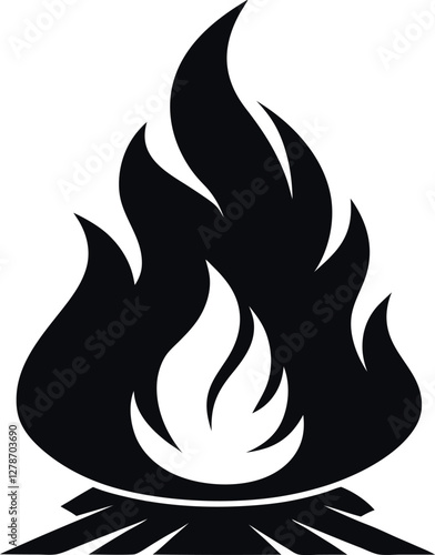 Minimalist Black Bonfire Silhouette Vector Illustration | Simple Campfire Icon for Outdoor, Camping, Warmth, Fire, Adventure, Nature, Relaxation, Night, and Cozy Atmosphere Design