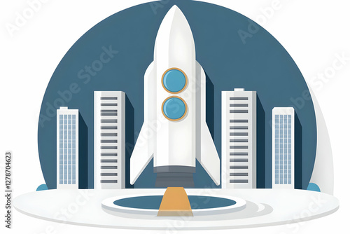 Rocket Launch Cityscape Ill...