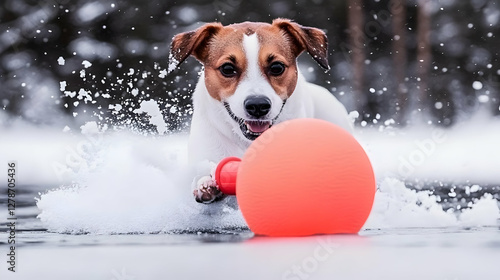 Jack Russell Terrier Playing in Snow Photo photo