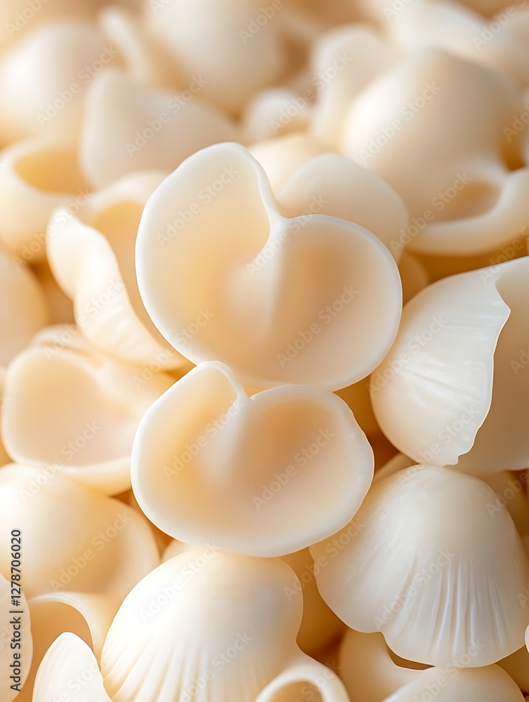 Closeup pasta shells, light beige, food texture, background Closeup pasta shells, light beige, food texture, background