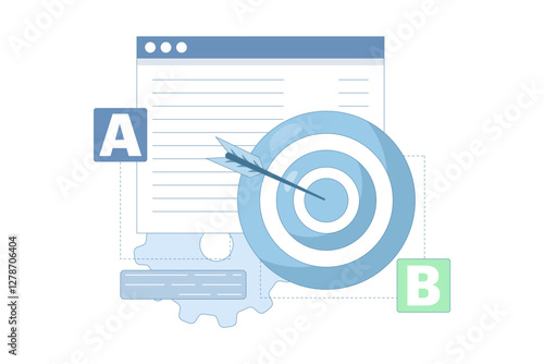 AB Testing Concept, User Feedback, Bug Fixing, Comparison Process, Mobile and Desktop App Development. AB testing concept Comparison of separate wireframe applications A B. Flat vector illustration.