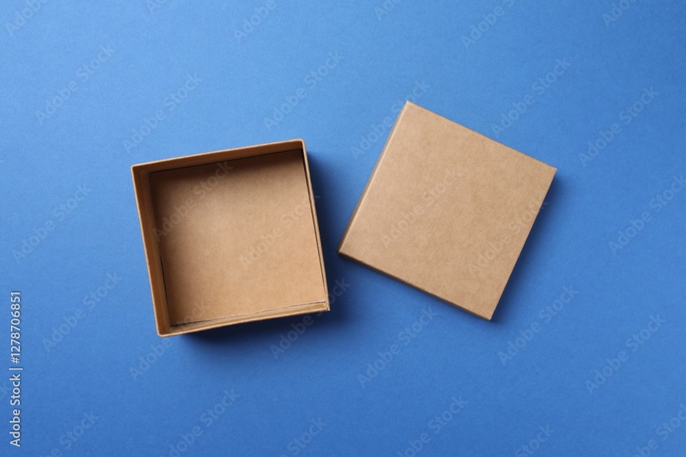 Open cardboard box on blue background Open cardboard box on blue background