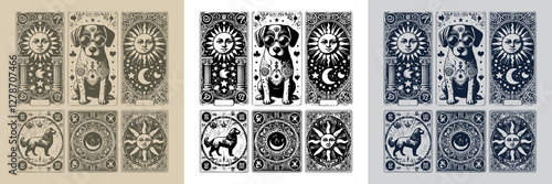 mandala dog vector playing card tattoo design