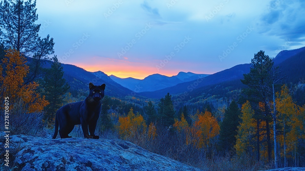 Black panther sunset mountain autumn wildlife Black panther sunset mountain autumn wildlife