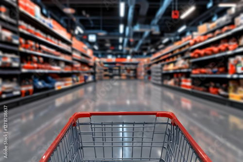 Wallpaper Mural Empty Shopping Cart in Supermarket Blurred Background Illustration Torontodigital.ca