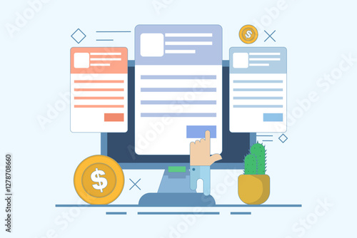 Concept of Selling online subscriptions, Selling products and services with subscription packages, Earn money online. Sell packages to increase revenue with website maintenance packages for clients.