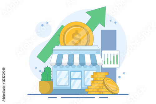 concept of supporting small and medium enterprises. investment or funding to improve and develop local businesses to continue to grow. investors invest money into shops. flat vector illustration.