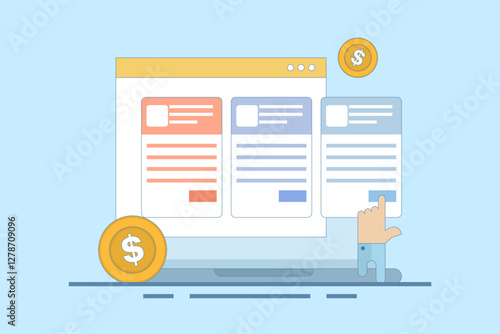 Concept of Selling online subscriptions, Selling products and services with subscription packages, Earn money online. Sell packages to increase revenue with website maintenance packages for clients.