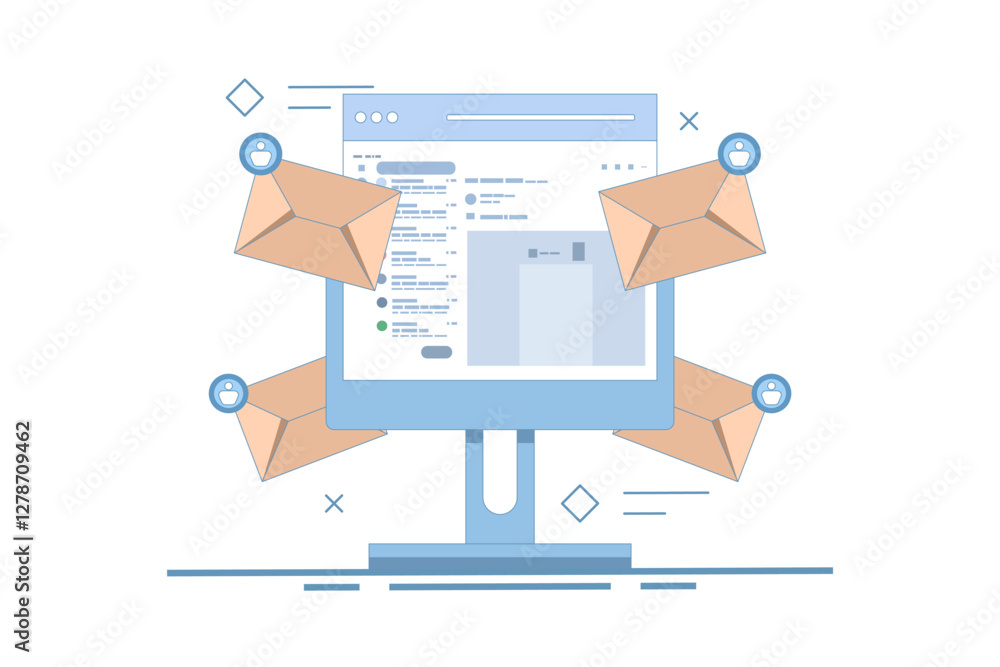 Email marketing concept, Send Email, Send email message, Contact us page on website, Contact us online form, Email communication for business. flat vector illustration on background. Email marketing concept, Send Email, Send email message, Contact us page on website, Contact us online form, Email communication for business. flat vector illustration on background.