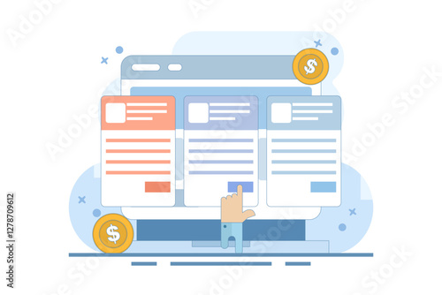 Concept of Selling online subscriptions, Selling products and services with subscription packages, Earn money online. Sell packages to increase revenue with website maintenance packages for clients.
