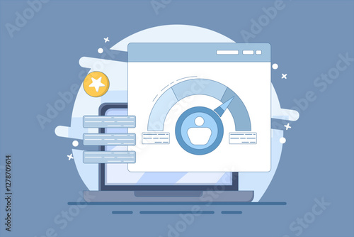 Performance data analysis concept, Marketing data research, investment report, marketing study, audition service. Flat vector illustration on background.