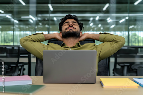 Relaxed Man at Work, Office...