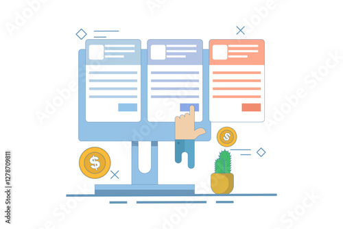 Concept of Selling online subscriptions, Selling products and services with subscription packages, Earn money online. Sell packages to increase revenue with website maintenance packages for clients.